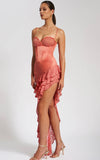 ZAIRA CORAL LACE SATIN CORSET DRESS