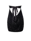 FAIRY BLACK SATIN SEQUIN PEARL BEADED MINI DRESS