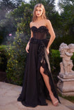 STRAPLESS CHIFFON RUFFLE A LINE DRESS