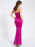 Everleigh Fuchsia Lace Satin Corset Maxi Dress