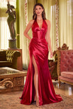 HALTER CORSET WAIST SATIN GOWN