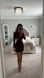 BURGUNDY VELVET CUT OUT MINI DRESS