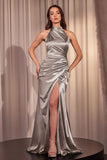 HALTER SATIN FITTED DRESS