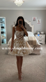 WHITE-NUDE SHORT SEQUIN FLORAL PRINT A LINE MINI DRESS