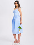 REINA BLUE DROP WAIST CORSET MIDI DRESS