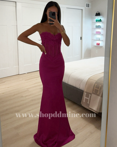 Everleigh Fuchsia Lace Satin Corset Maxi Dress