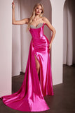 MICRO CRYSTAL STRAPLESS SATIN GOWN