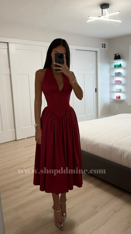 Cara Red Plunging Halter Backless Maxi Dress