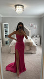 FUCHSIA DAISY EMBELLISHED SATIN CORSET GOWN