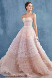 BLUSH STRAPLESS RUFFLE OMBRÉ BALL GOWN