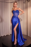 EMBELLISHED LACE AND SATIN FITTED GOWN