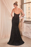 STRAPLESS SEQUIN BODICE GOWN