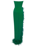 PERRY EMERALD FEATHER SLIT GOWN