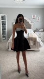 SILVER AND BLACK SATIN BUSTIER MINI DRESS