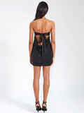 FAIRY BLACK SATIN SEQUIN PEARL BEADED MINI DRESS