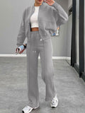 Baseball Collar Zip Up Outerwear and Drawstring Pants Set