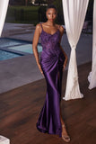 FITTED EMBELLISHED BODICE SATIN GOWN