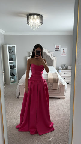 WALTERINA FUCHSIA SATIN STRAPLESS CORSET GOWN