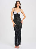 JIMEA CRYSTAL EMBELLISHED BACK SLIT MAXI DRESS