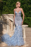 FULLY EMBELLISHED FEATHER MERMAID GOWN