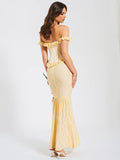 ERSILIA PALE YELLOW LACE CORSET MAXI GOWN