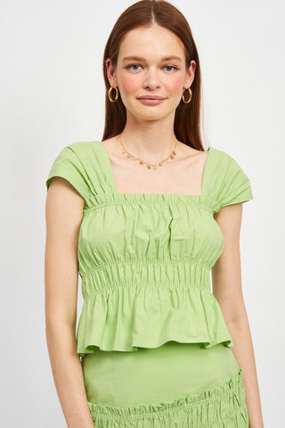 SQUARE ENCK GATHERED PEPLUM TOP