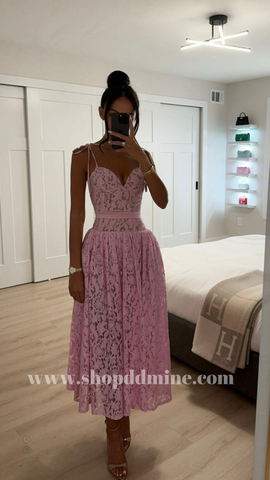 Lorena Pink Lace Drop Waist Midi Sundress