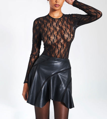 MARIAH BLACK VEGAN LEATHER MINI SKIRT