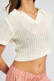 RIBBED KNIT COLLARED CROP TOP