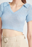 RIBBED KNIT COLLARED CROP TOP