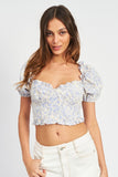 PRINTED PUFF SLEEVE CROP TOP