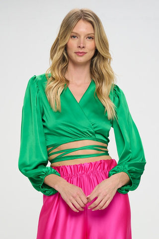 SILKY SATIN WRAP CROP TOP