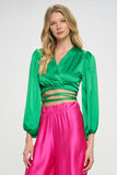 SILKY SATIN WRAP CROP TOP