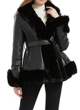 LEATHER FUR BELTED JACKET