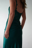 FITTED STRETCH SATIN GOWN WITH SASH