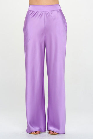 PANTALON EN SATIN STRETCH AVEC POCHES À LA TAILLE ÉLASTIQUE