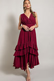 V NECK RUFFLE MAXI DRESS