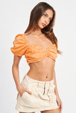 PUFF SLEEVE CROP TOP WITH RUCHED DETAIL