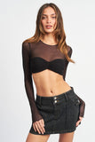 CREW NECK RUCHED BUST CROP TOP