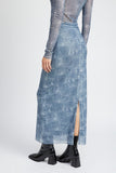 HIGH RISE PRNTED MAXI DENIM SKIRT