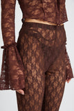 PANTALON ÉVASÉ EN MAILLE DENTELLE MARRON