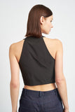 ZIP FRONT HALTER NECK CROPPED TOP