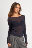 GLITTER MESH TOP WITH BACK COWL