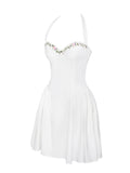 Nina White Embroidered Halter Mini Dress