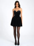 NORA BLACK VELVET DROP WAIST CORSET LACE TRIM DRESS