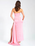 MARILYN PINK SATIN CORSET EMBELLISHED HIGH SLIT GOWN