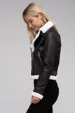 PLUSH TEDDY PU LEATHER JACKET