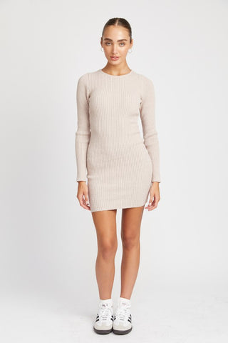 RIBBED LONG SLEEVE MINI DRESS