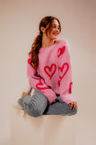 LONG SLEEVE ROUND NECK HEART PRINT SWEATER