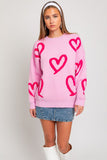 LONG SLEEVE ROUND NECK HEART PRINT SWEATER